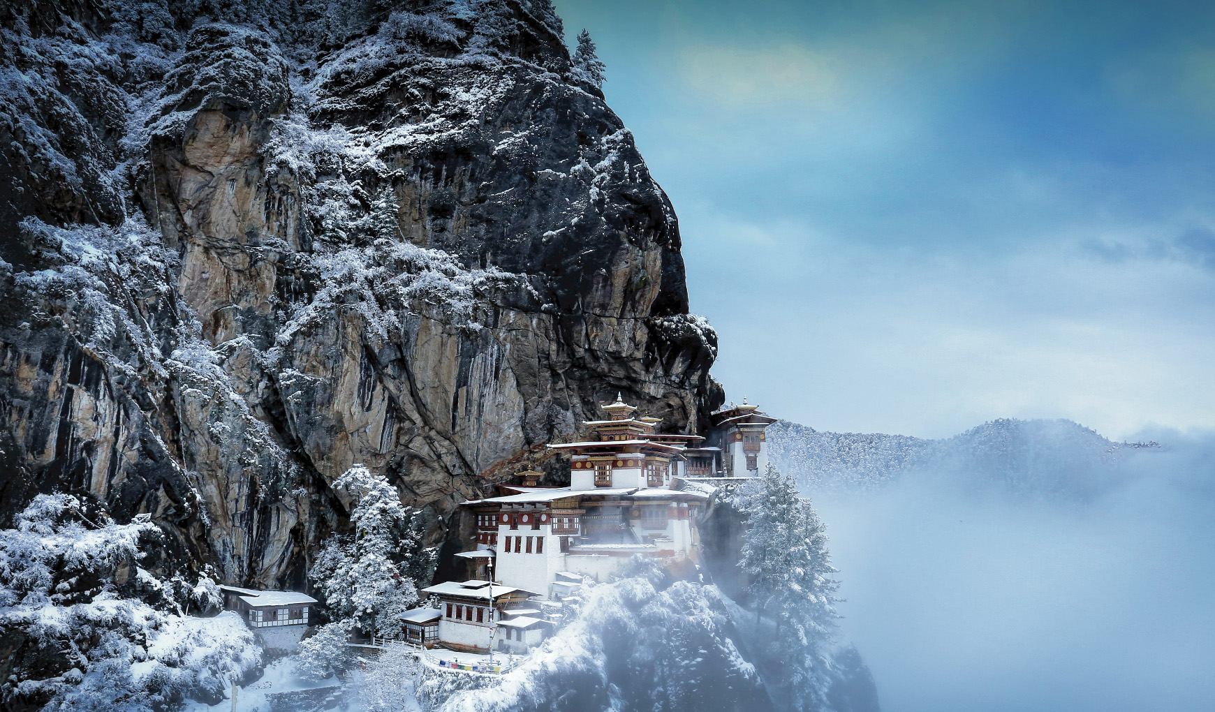 Paro Taktshang covered in plancket of snow